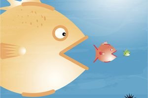 A big fish eating a small fish which is about to eat an even smaller fish