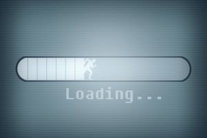 A computer message showing a loading bar and a silhouetted man running