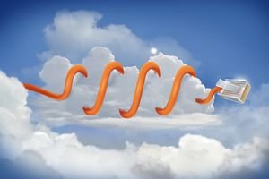 Illustrative image of cable coiled around cloud representing cloud computing