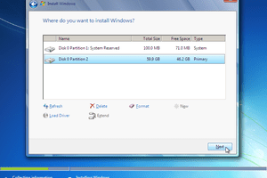 Screenshot of the Format Option in a Windows 7 Setup disc
