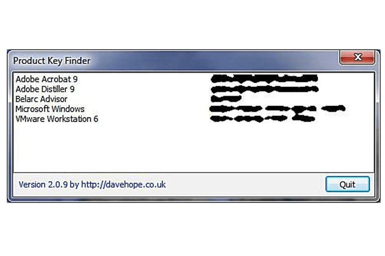 Screenshot of Product Key Finder v2.0.9