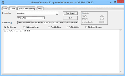 Screenshot of LicenseCrawler v1.52 in Windows 8