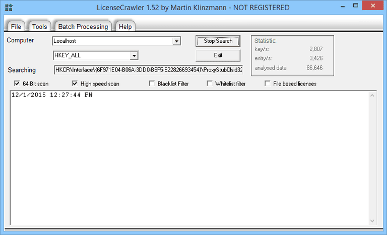 Screenshot of LicenseCrawler v1.52 in Windows 8