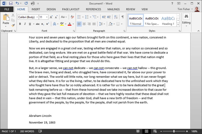 Screenshot of a document in Microsoft Word 2013