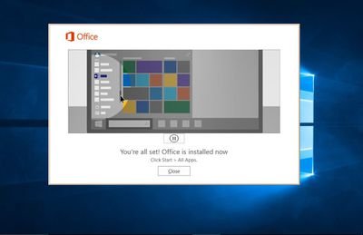 A picture of a successful Microsoft Office installation.