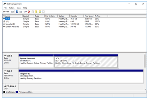 Screenshot of the Disk Management utility in Windows 10