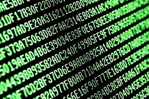 Photo of a computer screen showing random hexadecimal code
