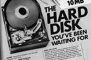 Photo of an advertisement for a 10 MB XCOMP hard disk drive