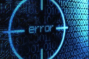 An error in a target within a large screen with binary numbers
