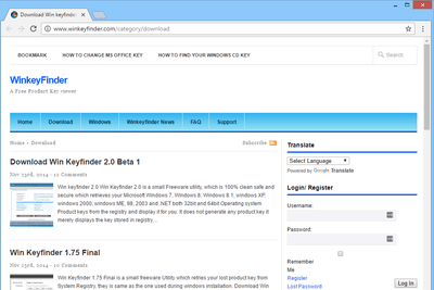 Screenshot of the Winkeyfinder download page
