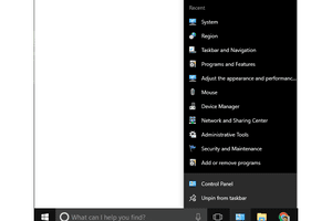 The Control Panel context menu