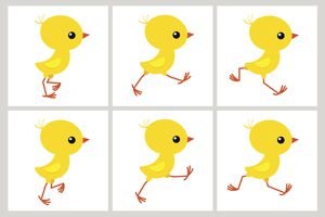 The individual frames of an animated GIF.