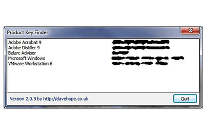 Screenshot of Product Key Finder v2.0.9