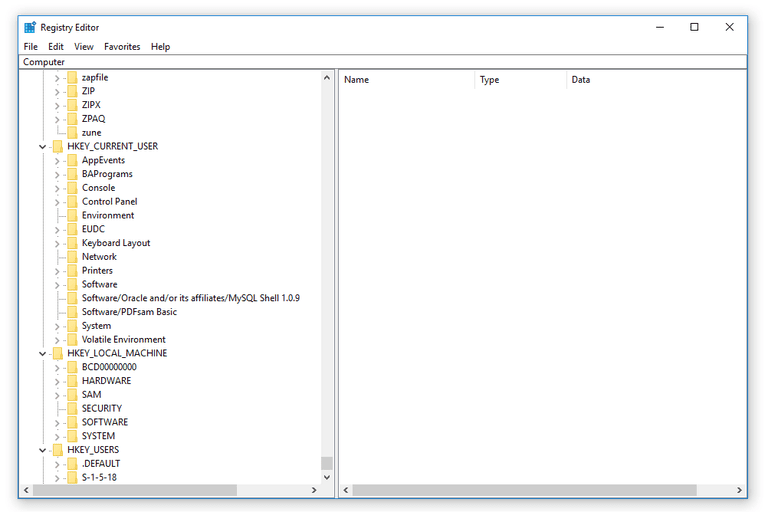 Screenshot of several registry keys in the Windows 10 Registry Editor