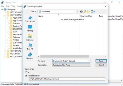 Screenshot showing how to back up the Windows Registry in Windows 10