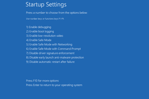 Screenshot of the Startup Settings menu in Windows 8