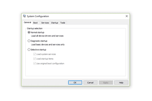 Screenshot of the Windows 10 System Configuration Safe Mode Options