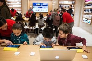 Apple CEO Tim Cook Stops By Hour Of Code Workshop Event Within Apple Store