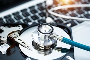A screen shot of a hard drive with a stethoscope on it.