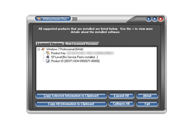 Screenshot of MSKeyViewer Plus v2.5.0 in Windows 7