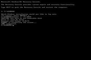Screenshot of the format command in the Windows XP Recovery Console