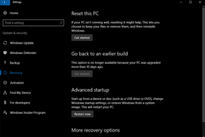 Recovery options Windows 10 AU