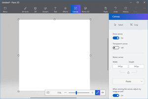 Screenshot of a new, blank canvas in Paint 3D