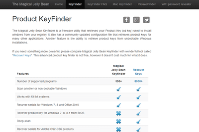 Screenshot of the Magical Jelly Bean Keyfinder Home Page
