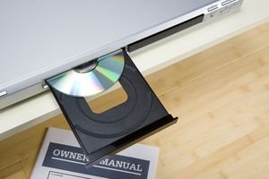 A DVD stuck in an open DVD player tray