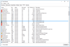 Screenshot of the conhost.exe process running in Windows 10 task manager