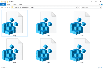 Screenshot of several REG files in Windows 10