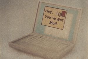 Computer with a caption that says 