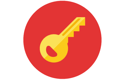 Illustration of a yellow key on a red circle