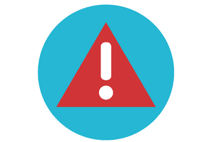 Picture of red alert icon in front of a blue circle