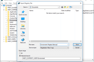 Screenshot showing how to back up the Windows Registry in Windows 10