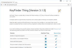Screenshot of the Keyfinder Thing home page