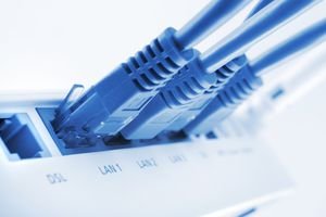 Blue cables plugged into network