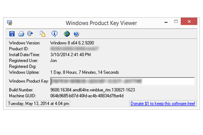 Screenshot of Windows Product Key Viewer in Windows 8