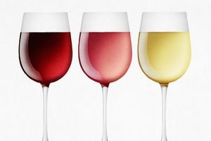 Red, white and rose wine in glasses